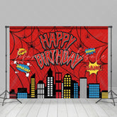 Marvel Red Spider Web Building City Birthday Party Backdrop